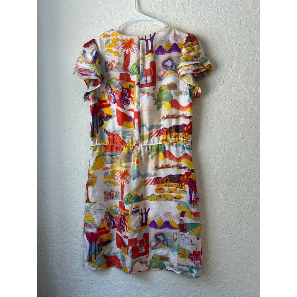 See by Chloé 100% Silk Abstract Print Ruffle Sleeve Dress US 8 IT 44